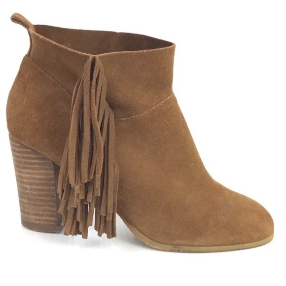 Crown Vintage Fringed RANDI Tan Suede Block Heel Ankle Boots size 11 - Picture 1 of 9
